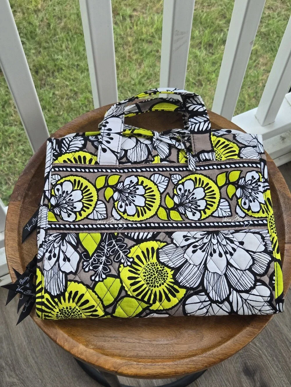 Vera Bradley Yellow White and Black Floral Quilted Cosmetic Case